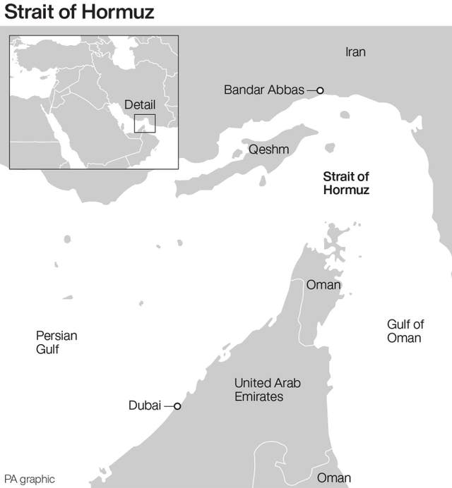 Map showing the location of the Strait of Hormuz