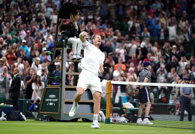 Andy Murray celebrates his first-round victory over James Duckworth 