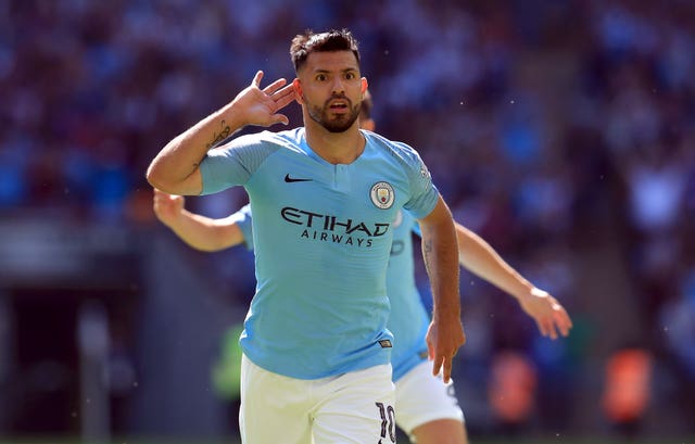 Sergio Aguero made it 200 goals for City in a Community Shield win over Chelsea (Mike Egerton/PA)