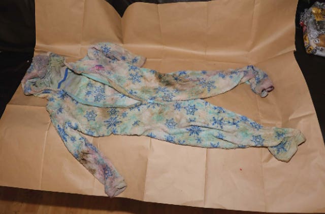 A onesie, which was shown in court 