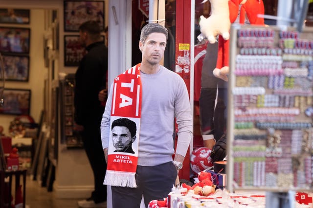A cardboard cut-out of Arsenal manager Mikel Arteta