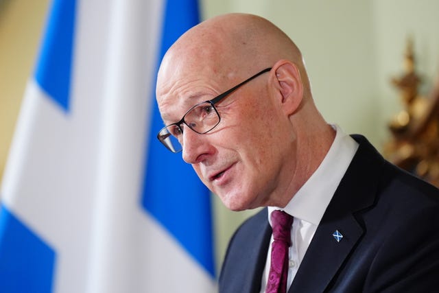 John Swinney speaks during a press conference at Bute House in Edinburgh