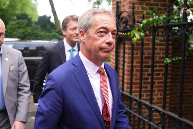 Nigel Farage arriving on foot for a press conference