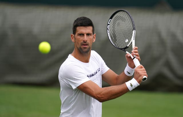Novak Djokovic practices at Wimbledon