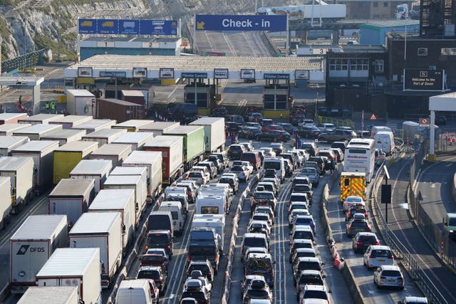 Cars and freight lorries check in at the Port of Dover in Kent on Saturday 