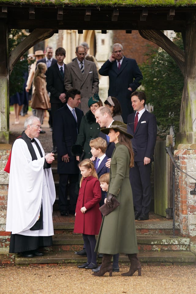 The Duke of York leaving church with royals including the Waleses and Princesses Beatrice and Eugenie at church on Christmas Day in 2022