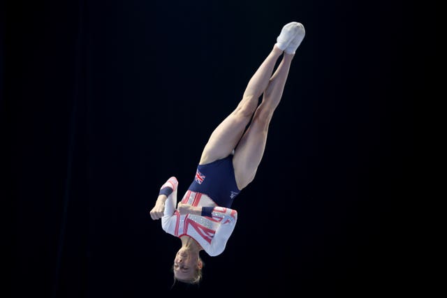 Bryony Page is upside down as she completes a jump