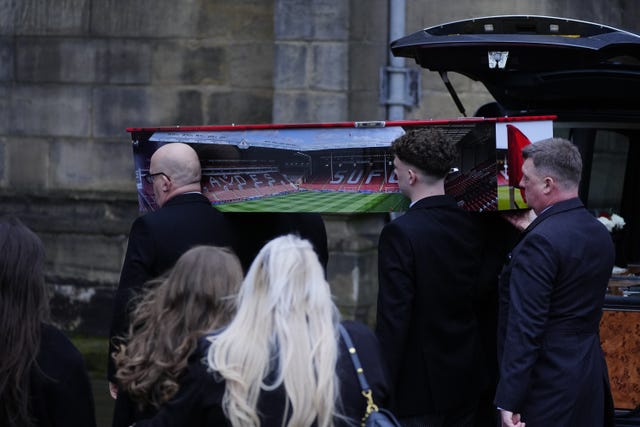 The coffin of teenage school knife attack victim Harvey Willgoose is carried into Sheffield Cathedral