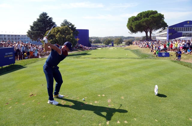 Team Europe’s Rory McIlroy tees off