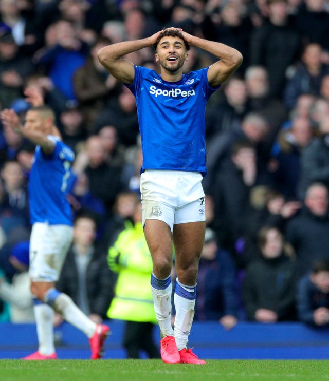 Dominic Calvert-Lewin reacts after his goal was ruled out by VAR 