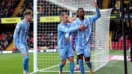 Coventry’s Haji Wright (right) celebrates (Kieran Cleeves/PA).