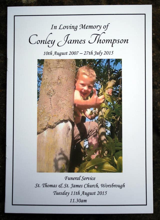 The front of the Order of Service for Conley's funeral (PA)