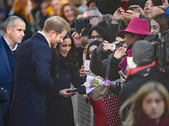 Harry and Meghan on t heir first official engagement (Victoria Jones/PA)