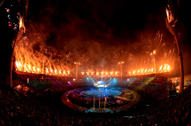 Fireworks are set off as the final performance takes place during the opening ceremony for the 2018 Commonwealth Games 
