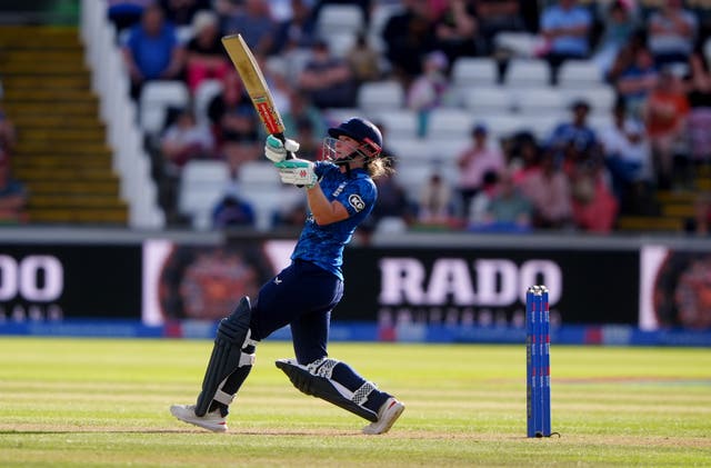 England’s Emma Lamb bats during the third women’s one-day international