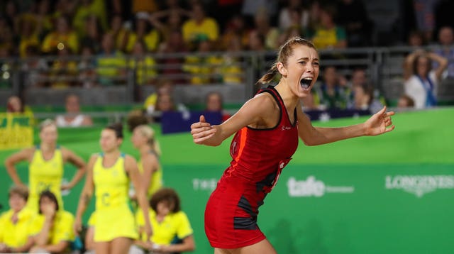 England’s Helen Housby celebrates scoring the winning goal in the Women’s netball gold match against Australia at the 2018 Commonwealth Games
