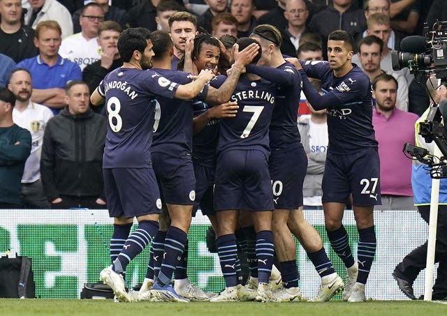 Manchester City celebrate Nathan Ake's goal