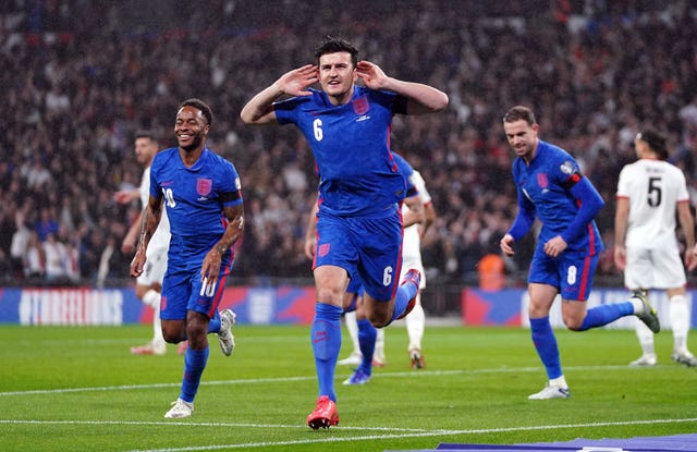 Harry Maguire celebrates scoring against Albania