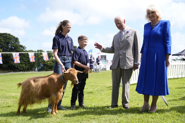 Charles and Camilla meeting a goat