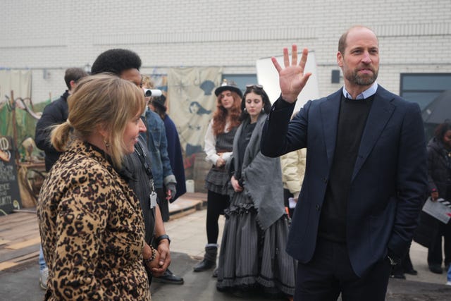 William waves at students during a visit to the London Screen Academy, to meet and shine a spotlight on the next generation of UK filmmakers and creative professionals.