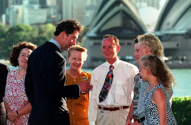 The prince appears relaxed in Sydney the day after a security scare in 1994 