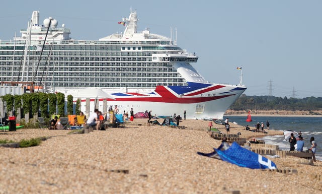 The P&O cruise ship Britannia heads into the Solent as she leaves Southampton water (Andrew Matthews/PA)