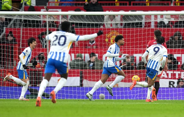 Georginio Rutter celebrates scoring Brighton's third goal