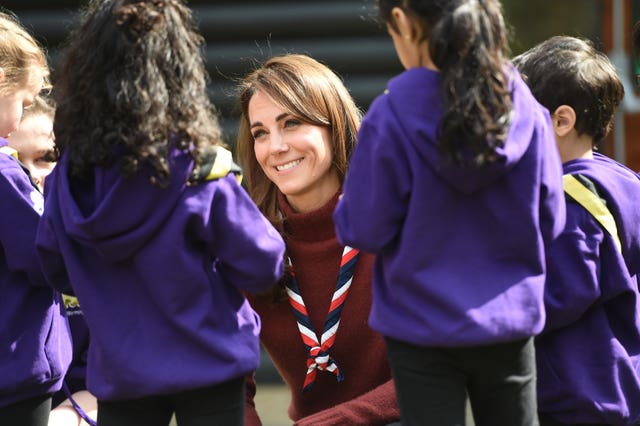 Kate learned more about the organisation’s new pilot to bring Scouting to younger children (Eddie Mulholland/The Daily Telegraph/PA)
