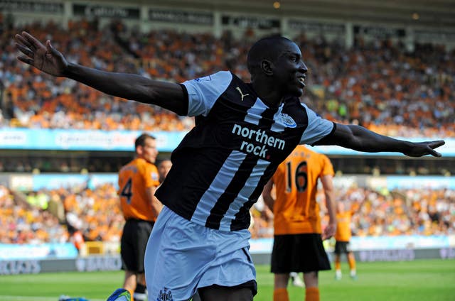 Demba Ba celebrates a goal against Wolves in October 2011