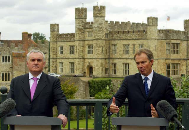 Bertie Ahern and Tony Blair during a press conference