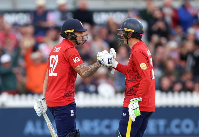 England's Brydon Carse and Tom Banton celebrate victory