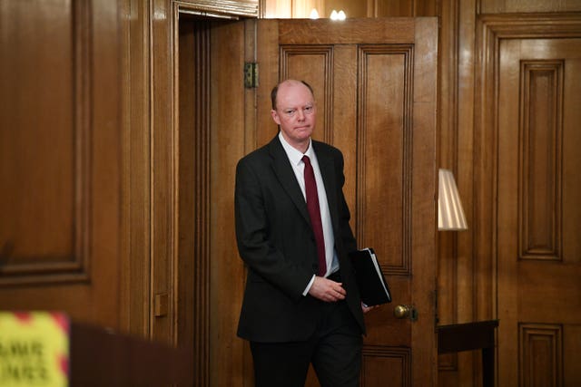 England's chief medical officer Professor Chris Whitty arrives for a media briefing in Downing Street