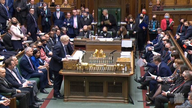 Prime Minister Boris Johnson speaks during Prime Minister’s Questions in the House of Commons