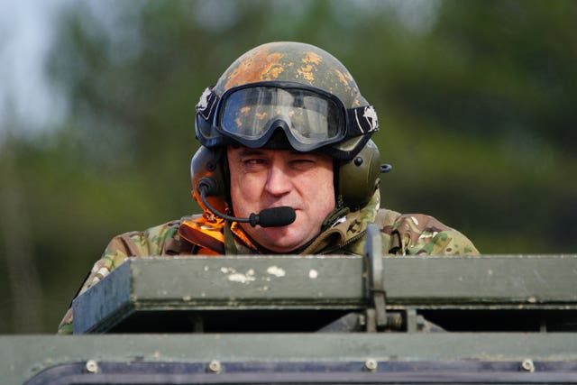 Ben Wallace during a visit to a British Army military base in the South West to view Ukrainian soldiers training on Challenger II tanks