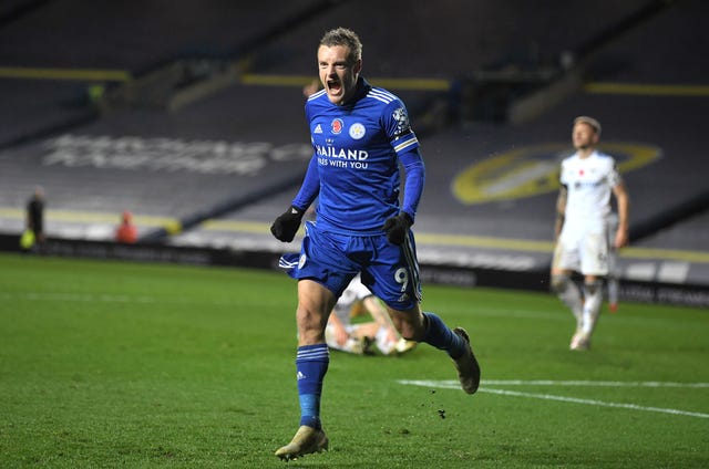 Jamie Vardy celebrates the clincher