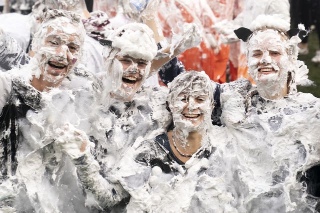 The traditional Raisin Monday foam fight at the University of St Andrews in Fife