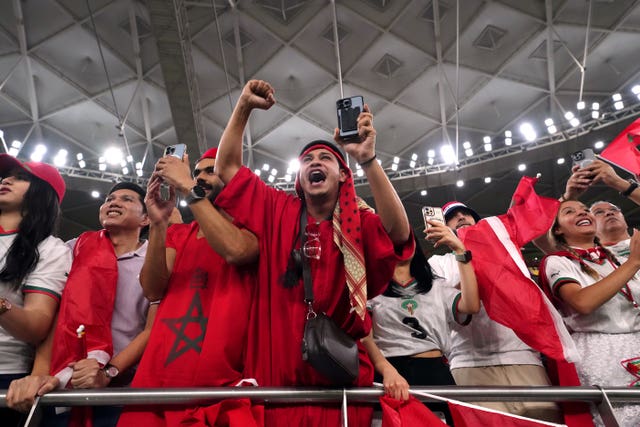 Morocco fans celebrated as their team defeated Belgium 2 -0 