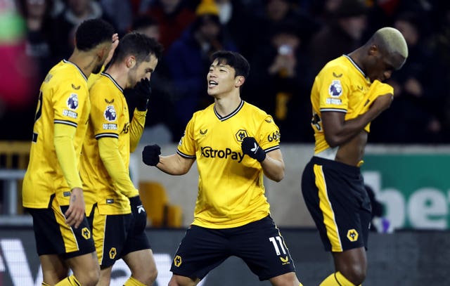 Hwang, centre, scored the only goal of the game