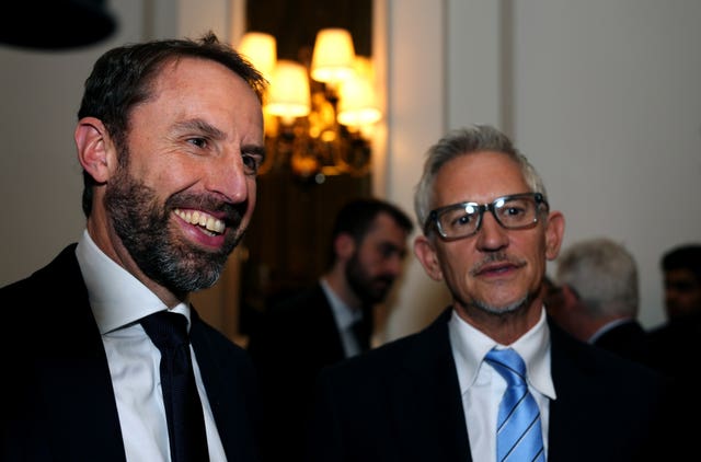Gary Lineker, right, stands with Gareth Southgate