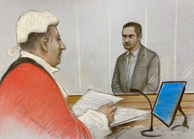 A court sketch of Tommy Robinson at Woolwich Crown Court (Elizabeth Cook/PA)