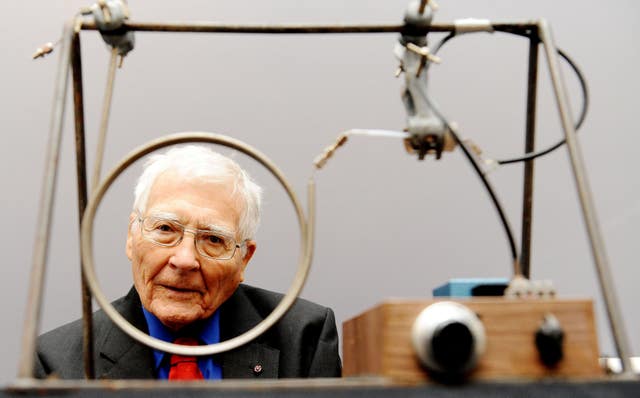  James Lovelock, then 94, with gas chromatograph to analyse the atmosphere, at a Science Museum exhibition about him (Nick Ansell/PA)