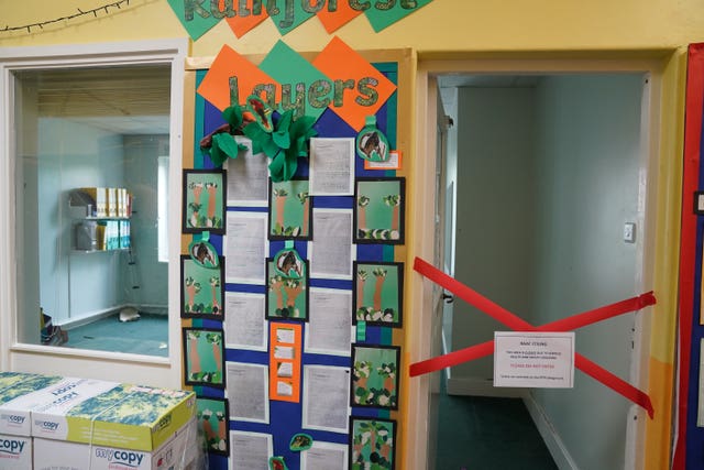 A taped off section inside a school in Leicester which  was affected by sub-standard reinforced autoclaved aerated concrete