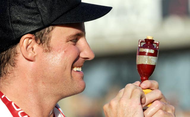 England captain Andrew Strauss looks at the Ashes Urn following victory over Australia in the fifth npower Test Match at the Oval