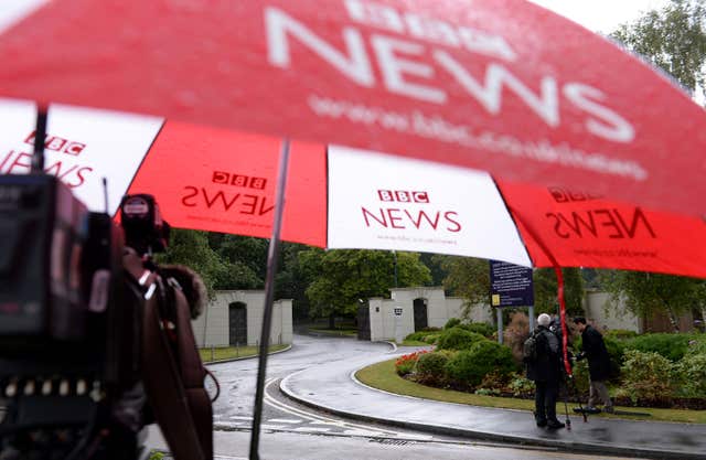 Media outside the Charters Estate in Sunningdale, Berkshire, where police searched an apartment belonging to Sir Cliff Richard (Andrew Matthews/PA)