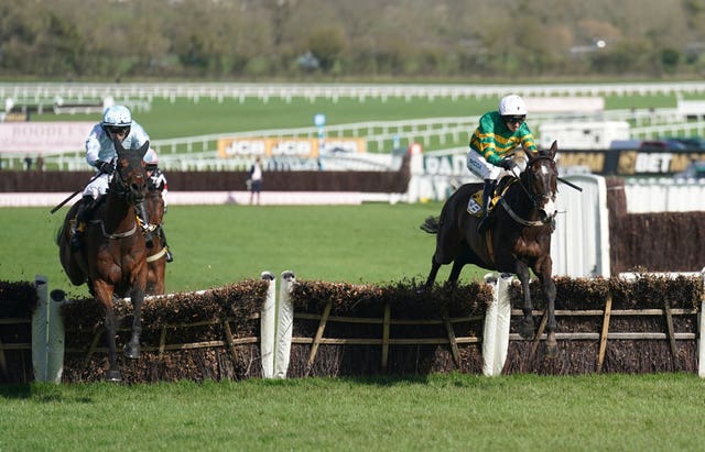 Kargese (left) bumped into Majborough at the Cheltenham Festival 