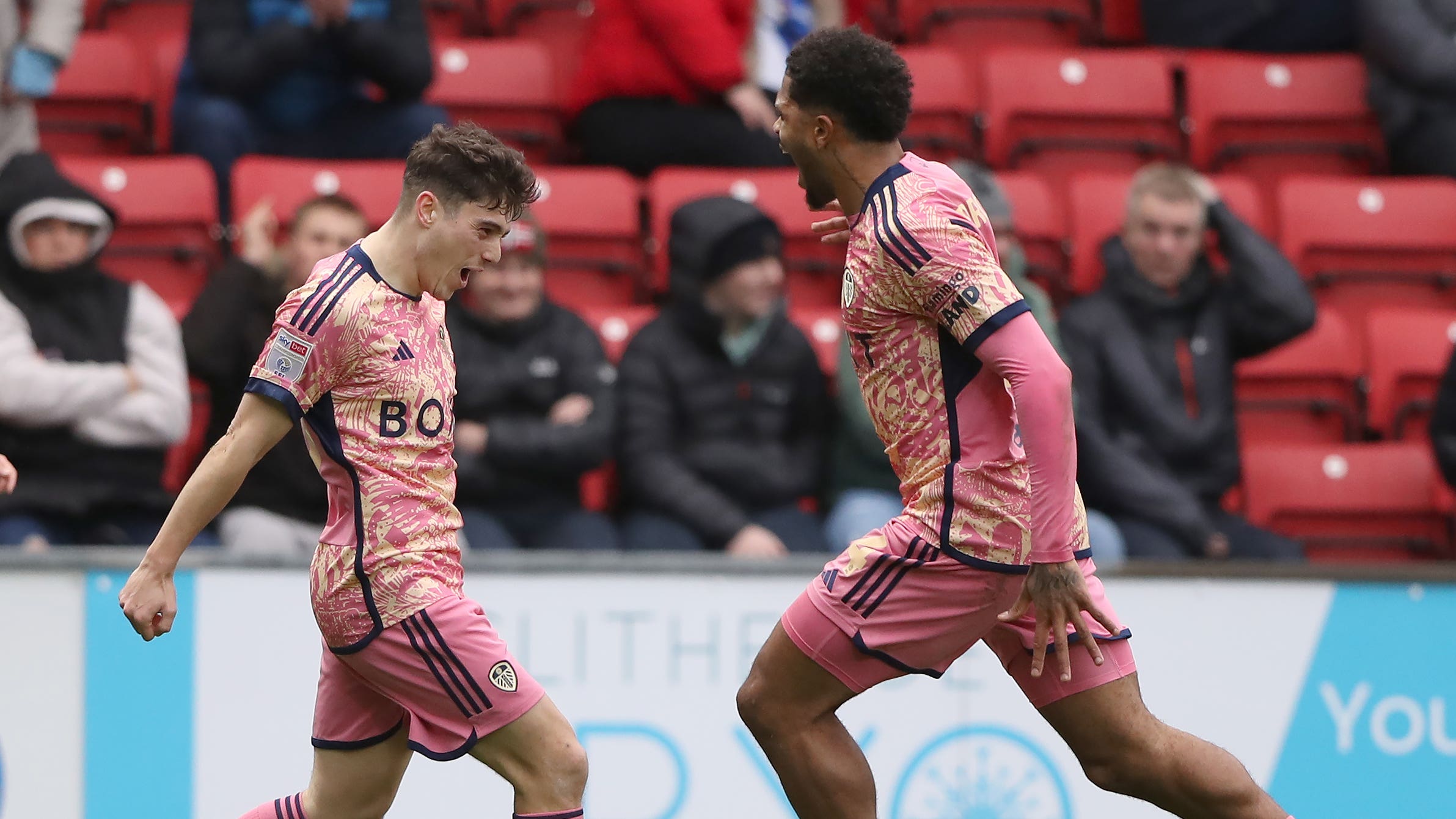 Leeds United’s Daniel James (left) celebrates scoring