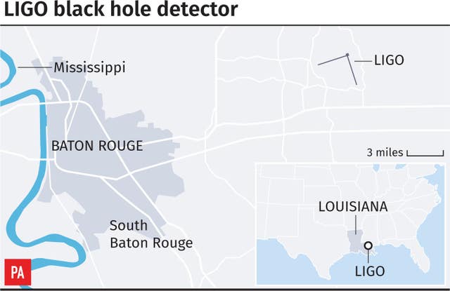 Graphic locates the LIGO gravitational wave detector in Louisiana