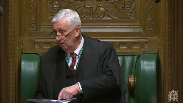Speaker of the House of Commons Sir Lindsay Hoyle announces he has selected amendments tabled by Labour and the Government to the SNP’s Gaza ceasefire motion in the House of Commons, London (House of Commons/