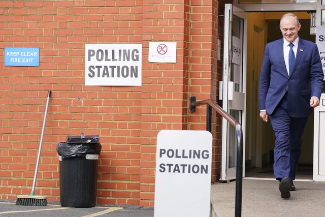 Sir Ed Davey leaving the polling station at Surbiton Methodist Church
