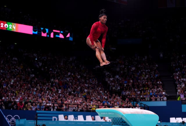 Simone Biles performs her signature vault 